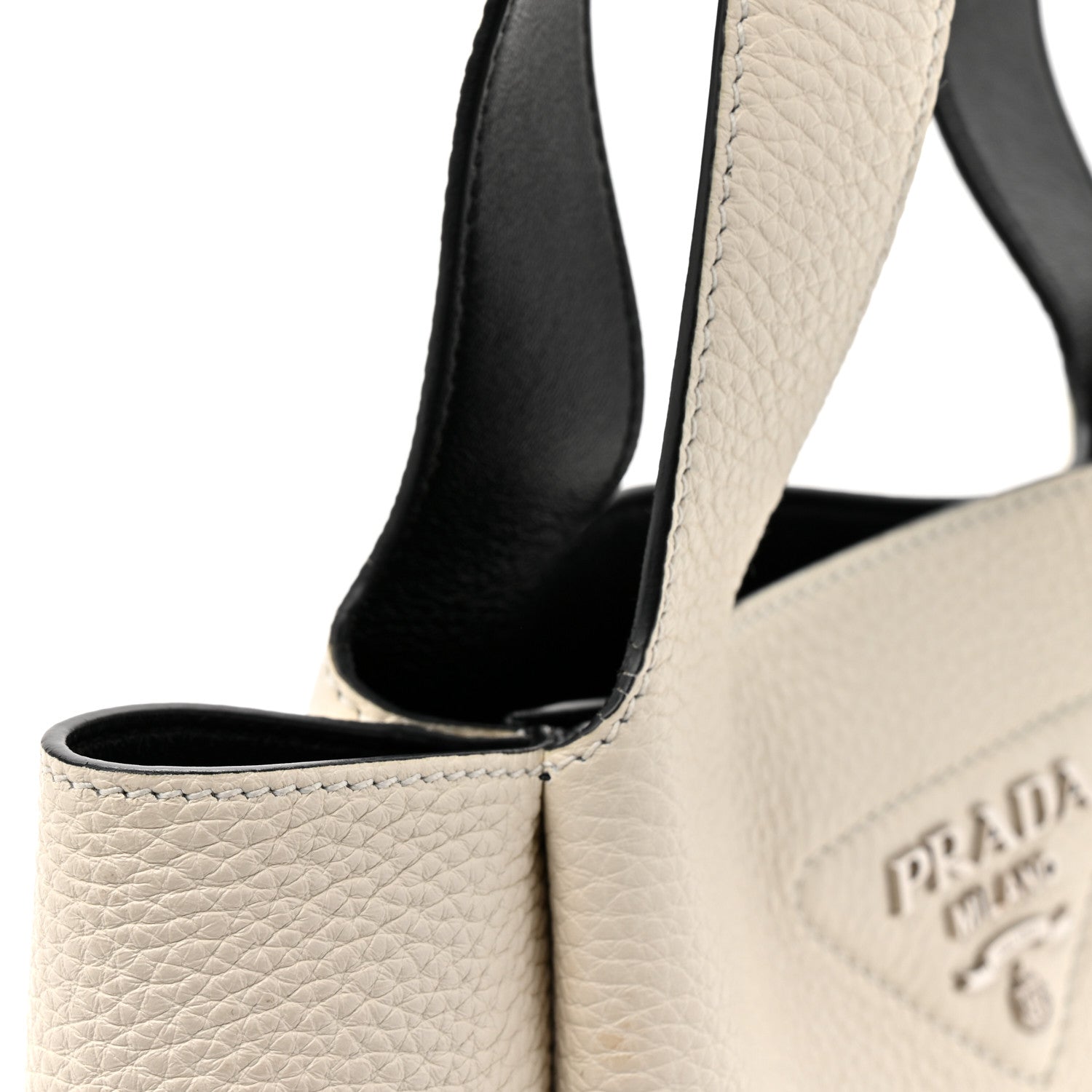 Prada Vitello Daino Soft Medium Dynamique Tote White Black 13 of 14