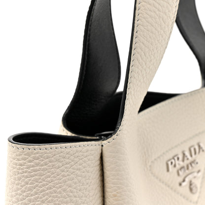 Prada Vitello Daino Soft Medium Dynamique Tote White Black 13 of 14