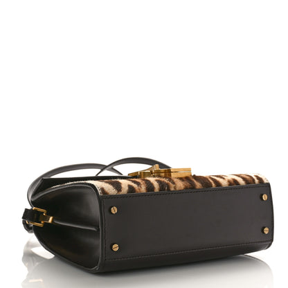 Saint Laurent Calfskin Pony Hair Leopard Print Mini Monogram Cassandra Top Handle Brown 4 of 9
