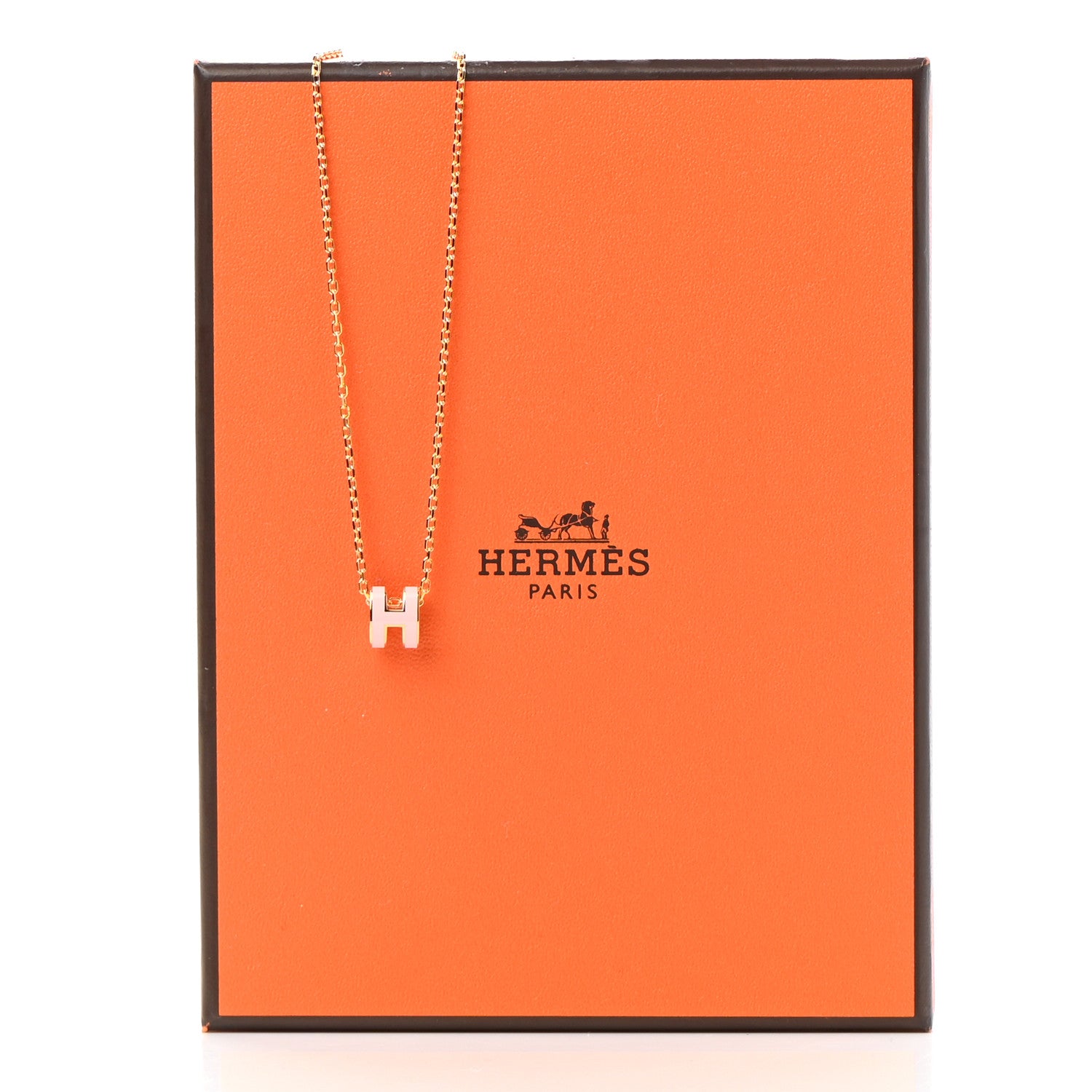 Hermes Lacquered Gold Mini Pop H Pendant Necklace Rose Dragee 7 of 7