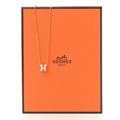 Hermes Lacquered Gold Mini Pop H Pendant Necklace Rose Dragee 7 of 7