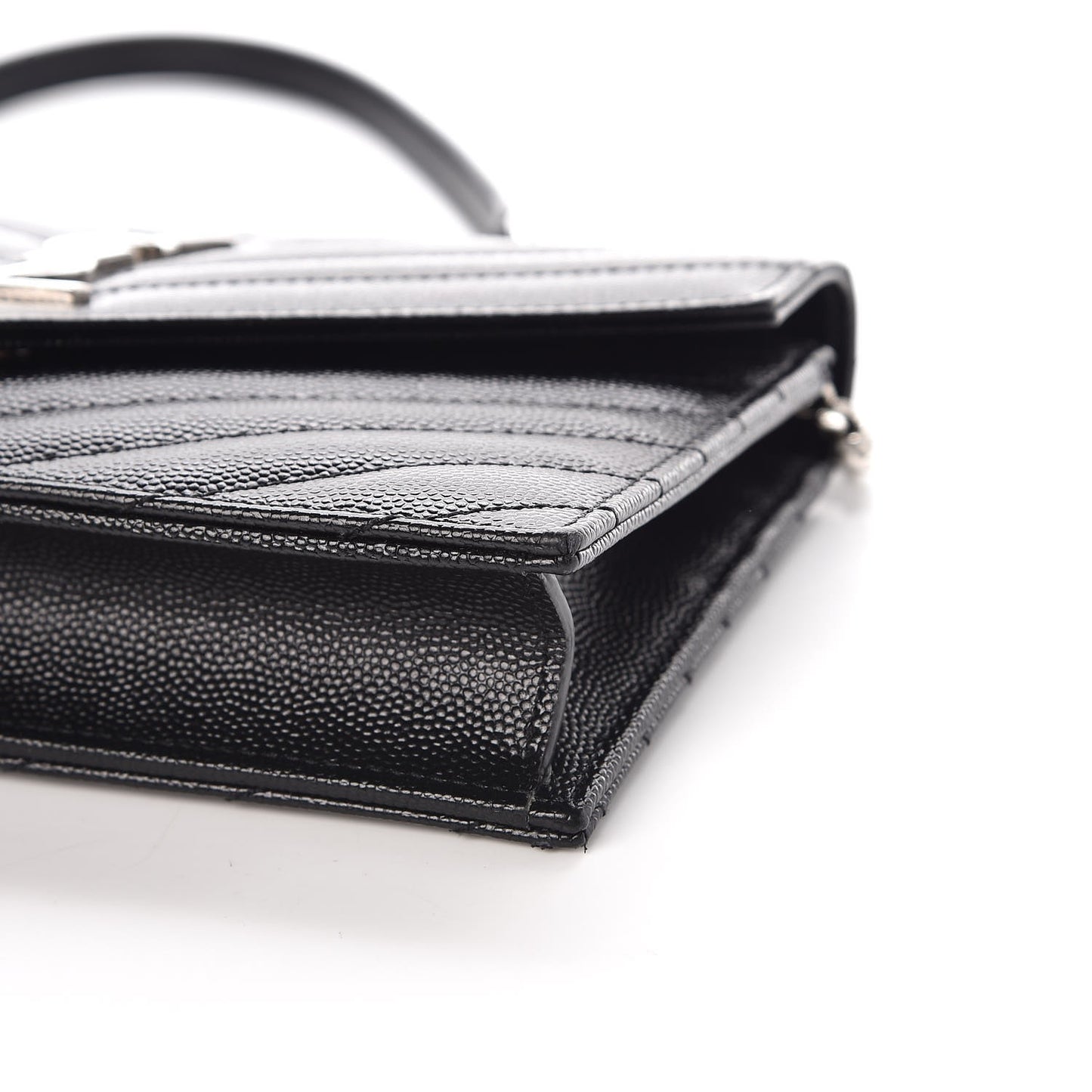 Grain De Poudre Matelasse Chevron Monogram Envelope Chain Wallet Black