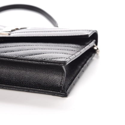 Saint Laurent Grain De Poudre Matelasse Chevron Monogram Envelope Chain Wallet Black 9 of 10