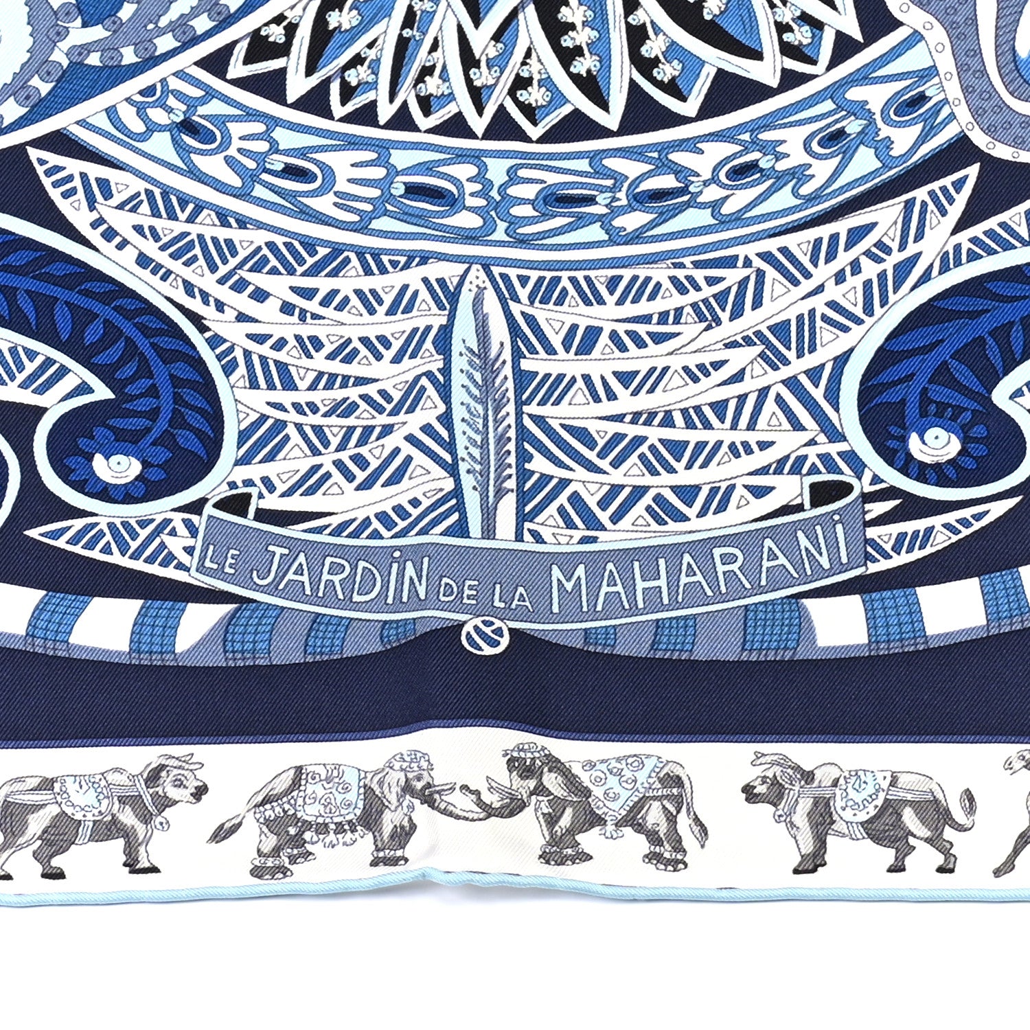 Hermes Silk Le Jardin De La Maharani Scarf 90 Marine Ciel White 5 of 6