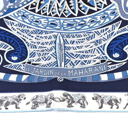 Hermes Silk Le Jardin De La Maharani Scarf 90 Marine Ciel White 5 of 6