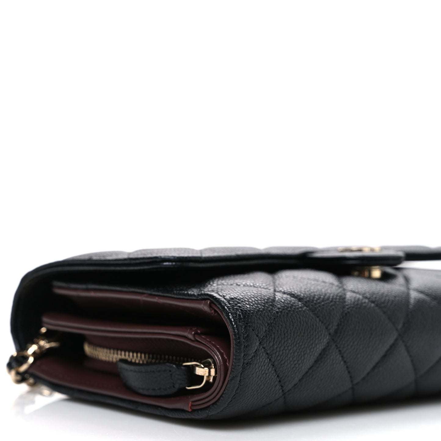 Caviar Quilted Compact Wallet On Chain WOC Black