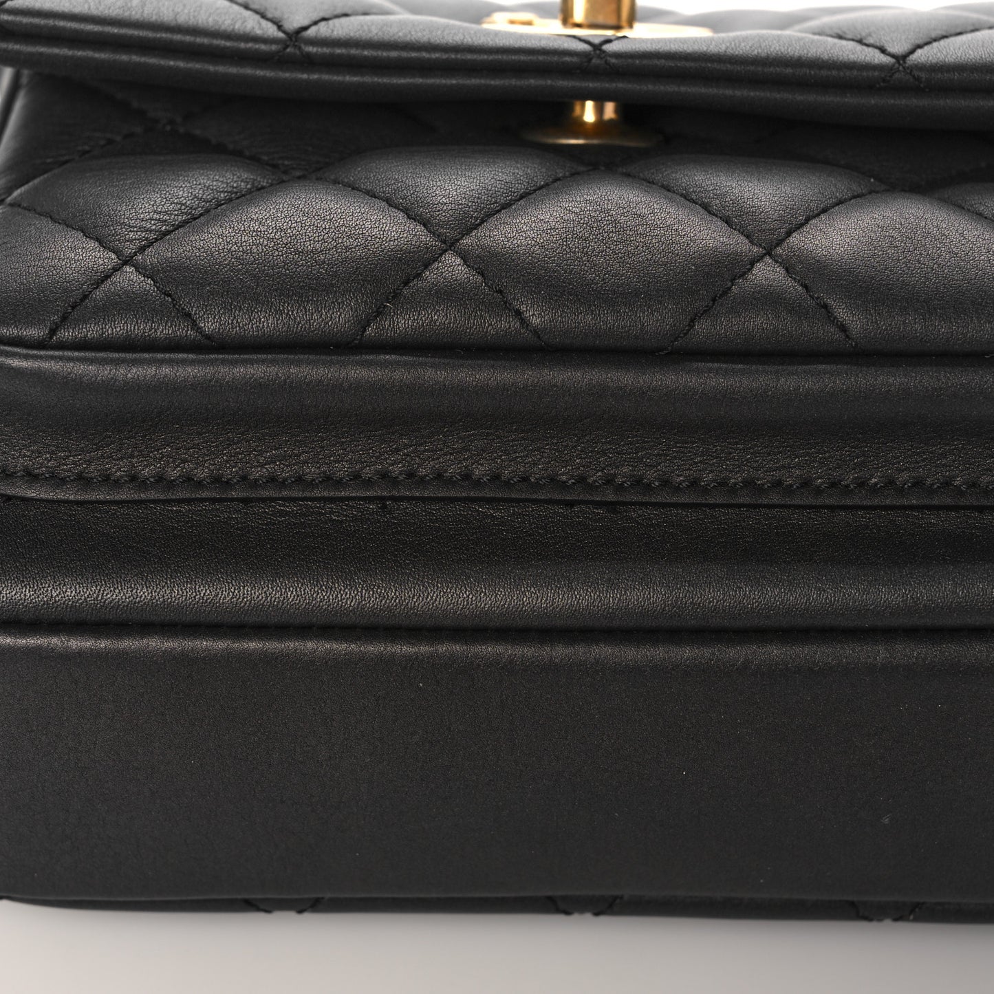 Calfskin Quilted Top Handle Flap Black