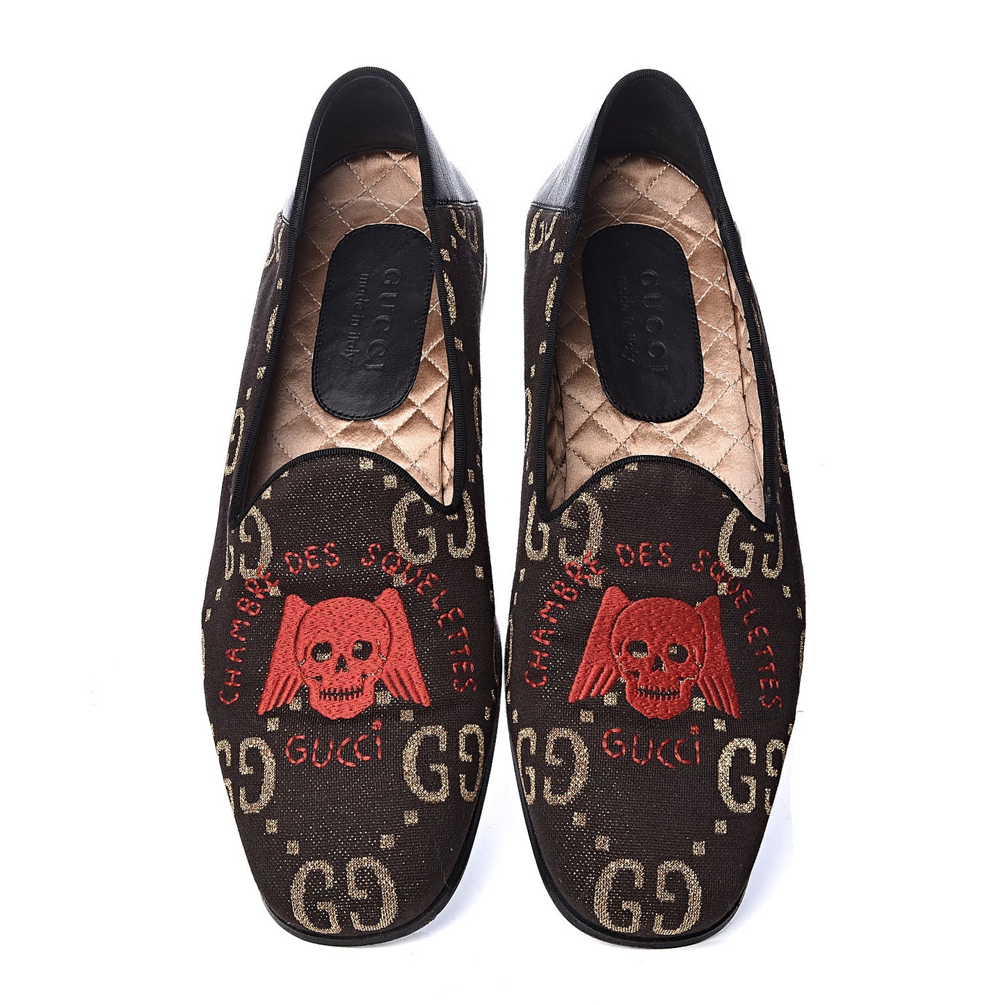Calfskin Canvas Mens Chambre des Squelettes Loafers 8 Brown Black
