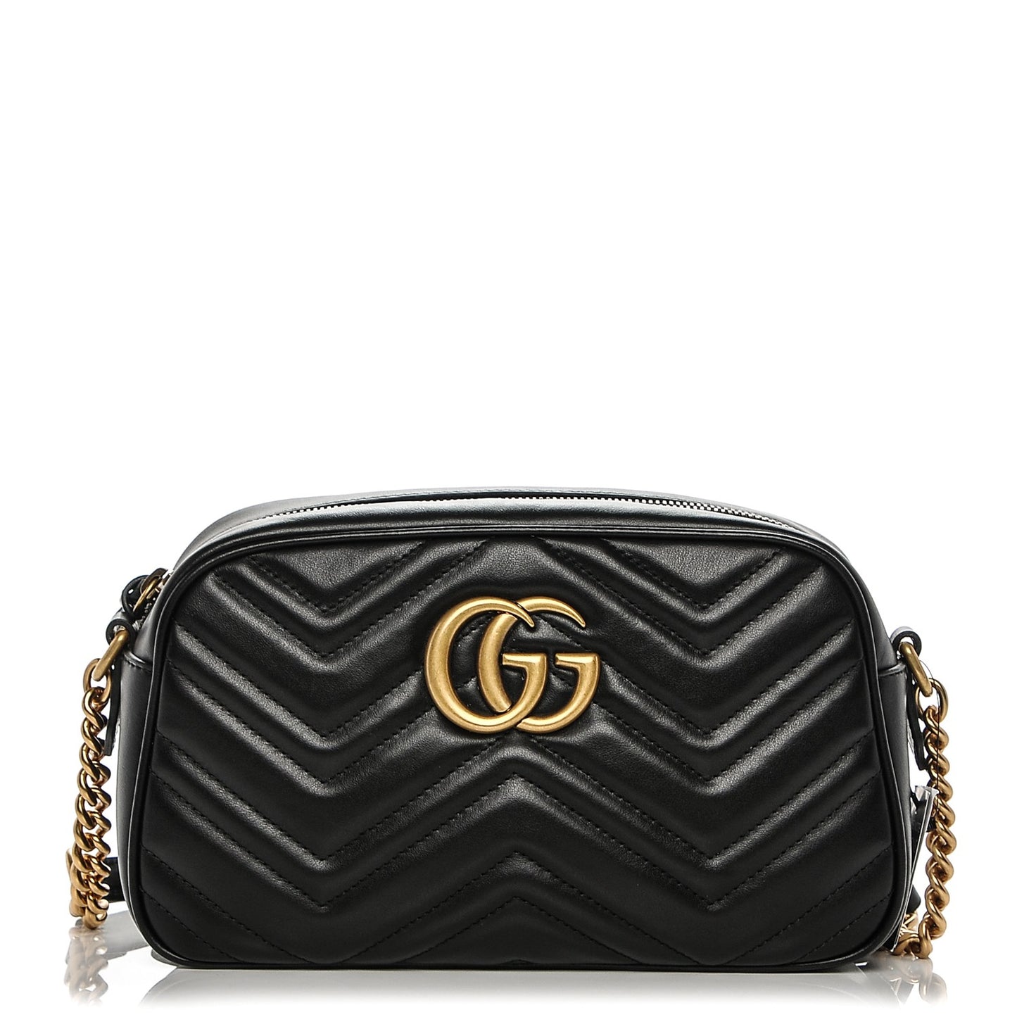 Calfskin Matelasse Small GG Marmont Chain Shoulder Bag Black