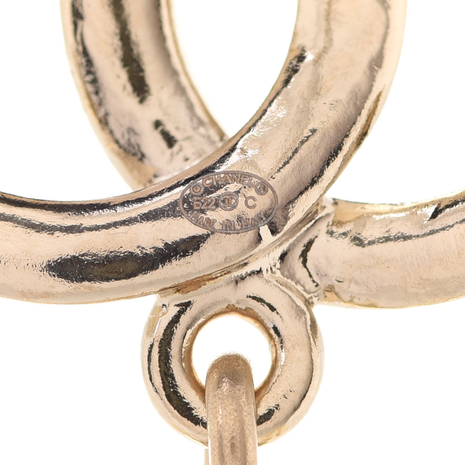 Chanel Pearl CC Double Heart Drop Earrings Gold 4 of 5