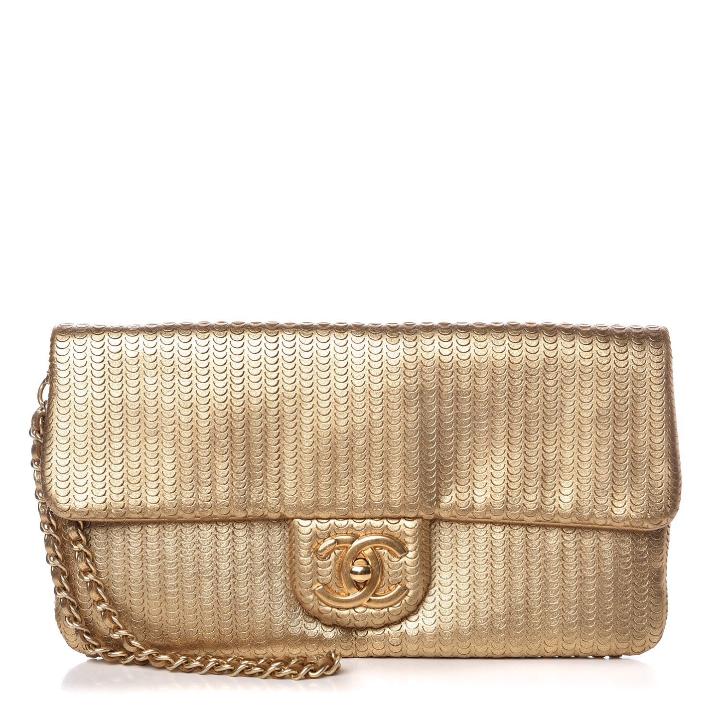 Metallic Lambskin Laser Cut Wristlet Gold