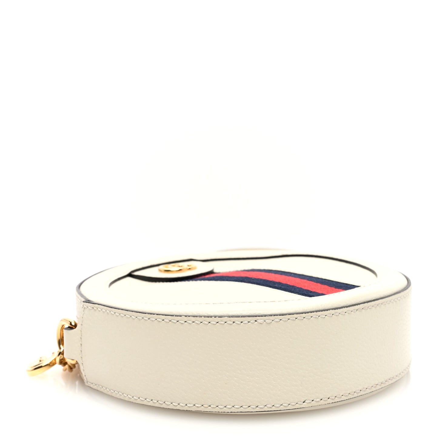 Textured Calfskin Web Mini Ophidia Round Shoulder Bag Mystic White