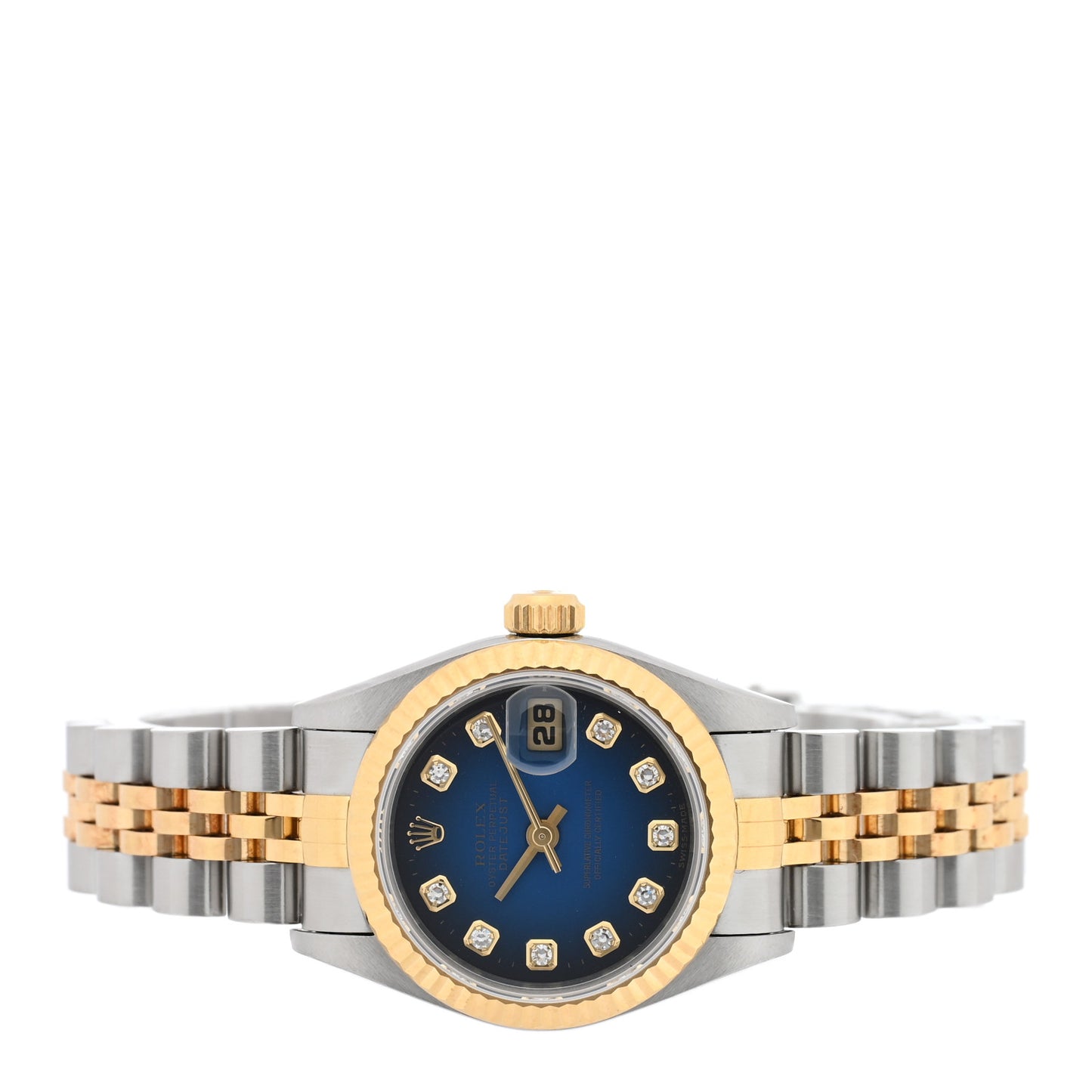 Stainless Steel 18K Yellow Gold Diamond 26mm Oyster Perpetual Datejust Watch Blue Gradient 69173