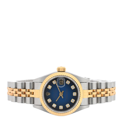 Rolex Stainless Steel 18K Yellow Gold Diamond 26mm Oyster Perpetual Datejust Watch Blue Gradient 69173 2 of 4