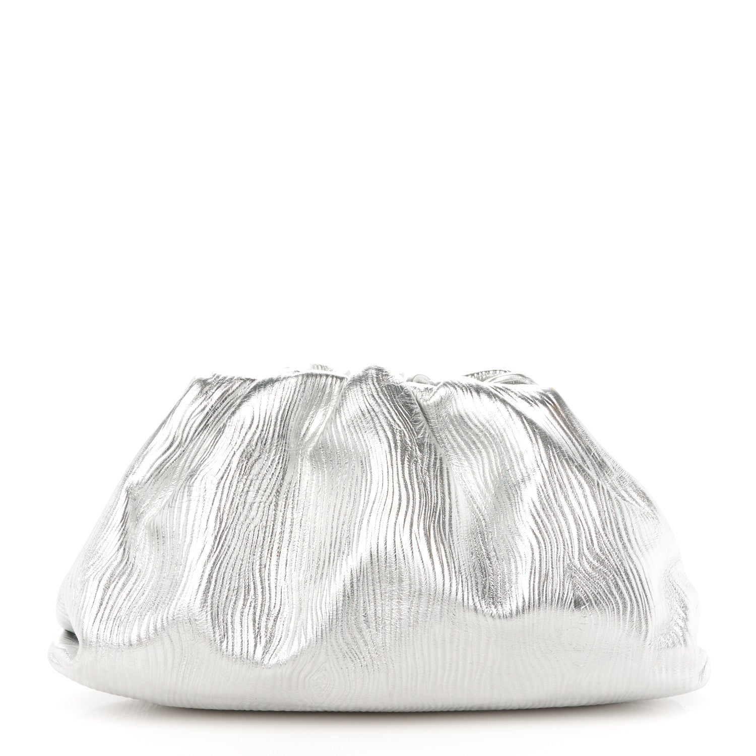 Bottega Veneta Metallic Bark Calfskin Embossed The Pouch Oversized Clutch Silver 1 of 10