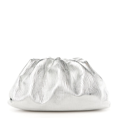 Bottega Veneta Metallic Bark Calfskin Embossed The Pouch Oversized Clutch Silver 1 of 10