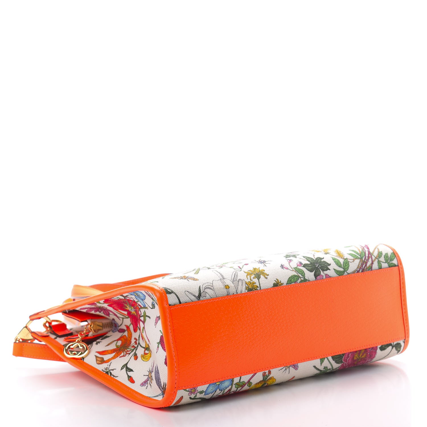 Gucci Canvas Medium Flora Tote White Multicolor Orange Fluo 4 of 16