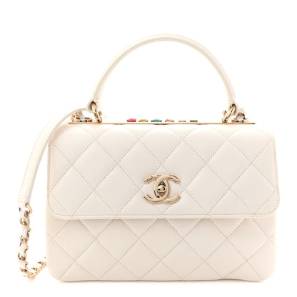 Chanel Lambskin Lacquered Quilted Small Trendy CC Dual Handle Flap Bag White 2 of 21