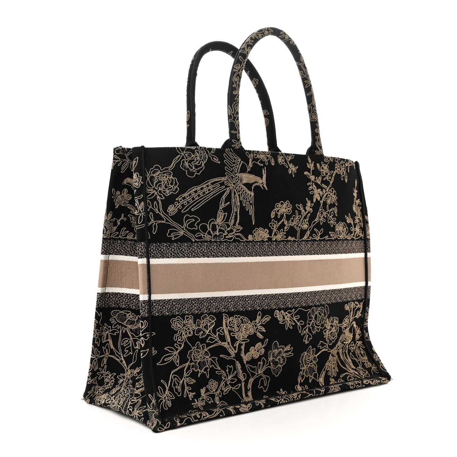 Christian Dior Canvas Embroidered Large Ornamental Cornely Book Tote Black Beige 3 of 10