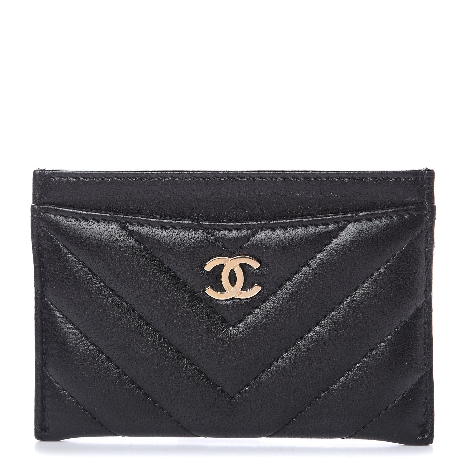 Chanel Lambskin Chevron Quilted Card Holder Black 1 of 10