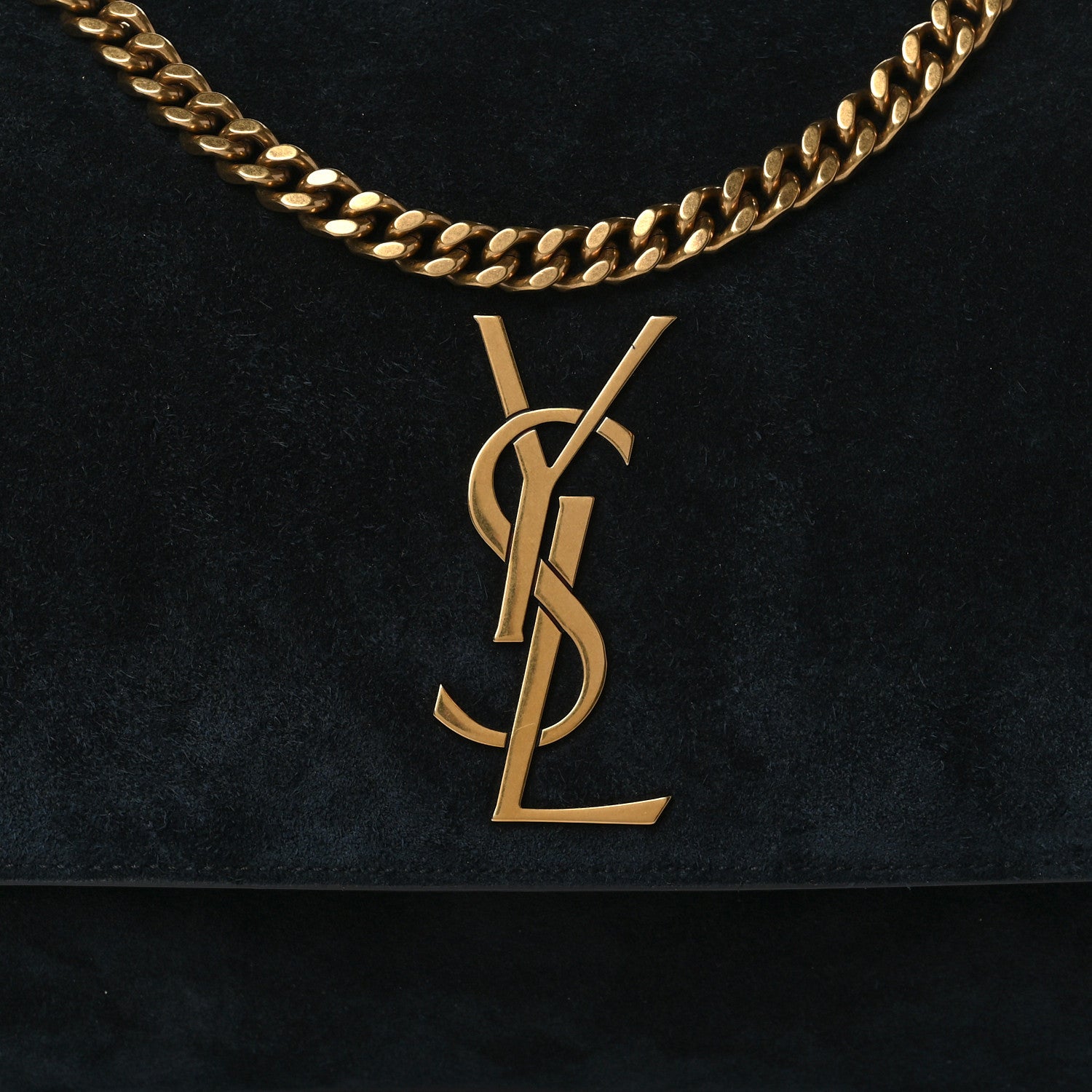 Saint Laurent Calfskin Crocodile Embossed Suede Medium Reversible Monogram Kate Satchel Black Navy 8 of 14