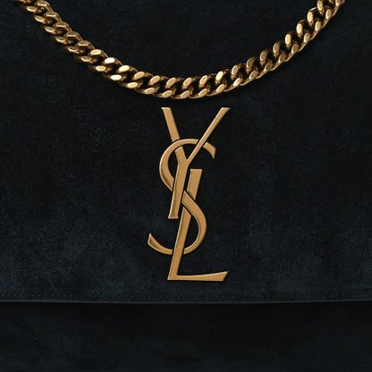 Saint Laurent Calfskin Crocodile Embossed Suede Medium Reversible Monogram Kate Satchel Black Navy 8 of 14