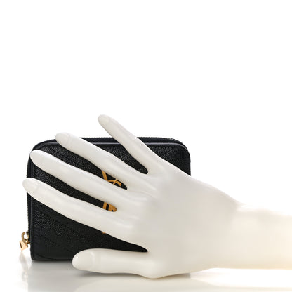 Saint Laurent Grain De Poudre Matelasse Chevron Monogram Compact Zip Around Wallet Black 2 of 11
