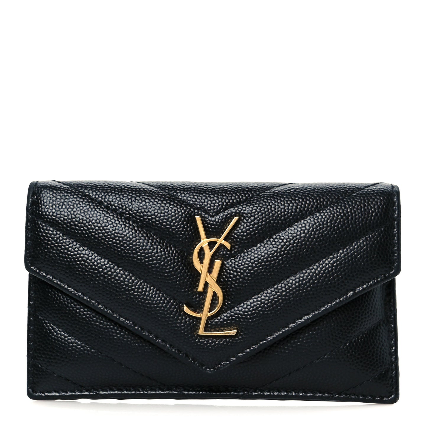 Grain De Poudre Matelasse Chevron Monogram Compact Wallet Black