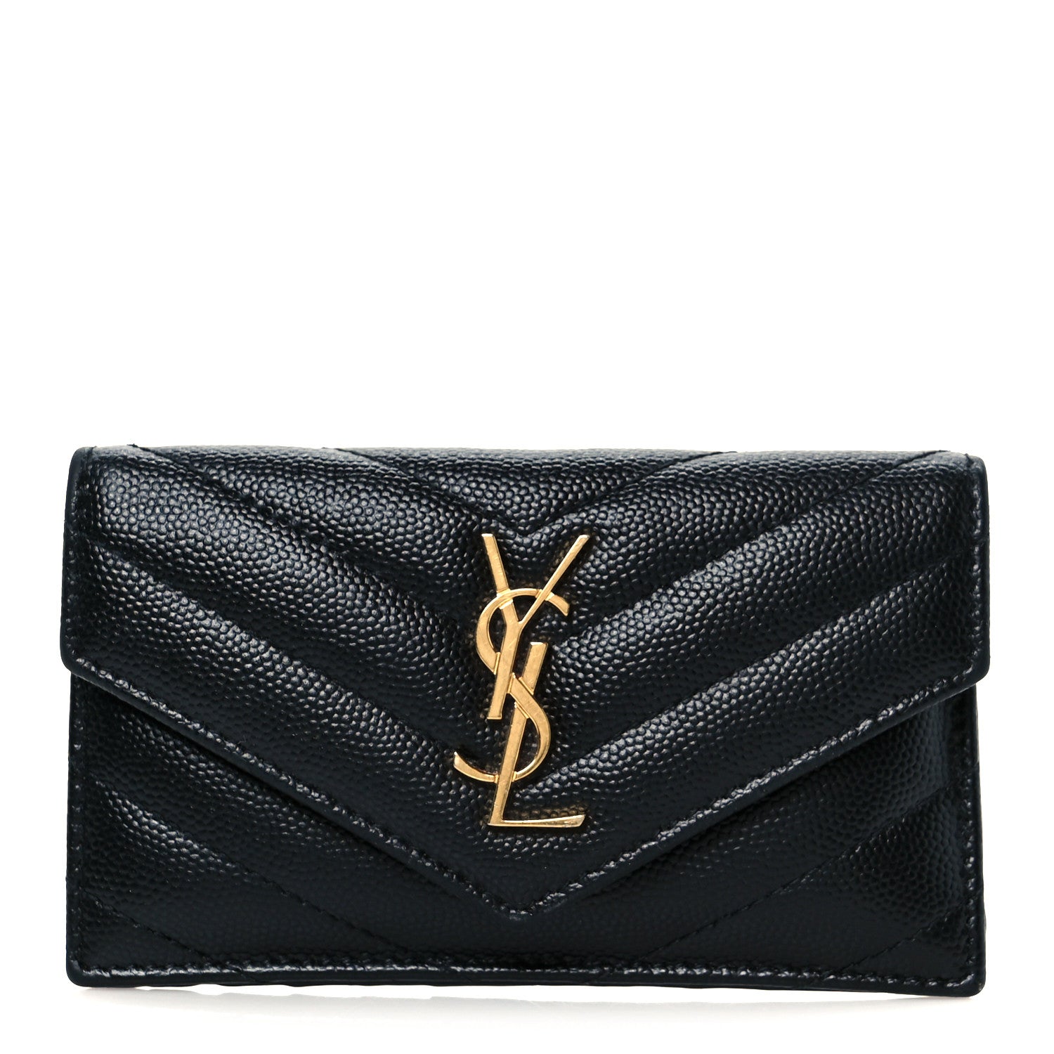 Saint Laurent Grain De Poudre Matelasse Chevron Monogram Compact Wallet Black 1 of 20