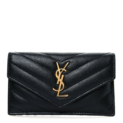 Saint Laurent Grain De Poudre Matelasse Chevron Monogram Compact Wallet Black 1 of 20