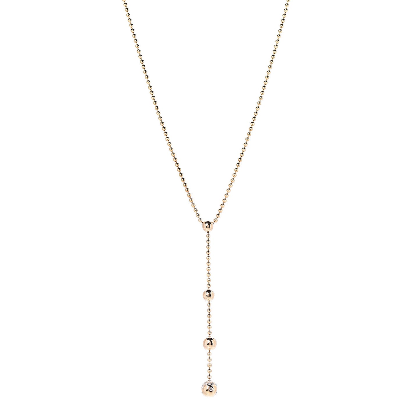 18K Yellow Gold Diamond Beaded Lariat Chain Necklace