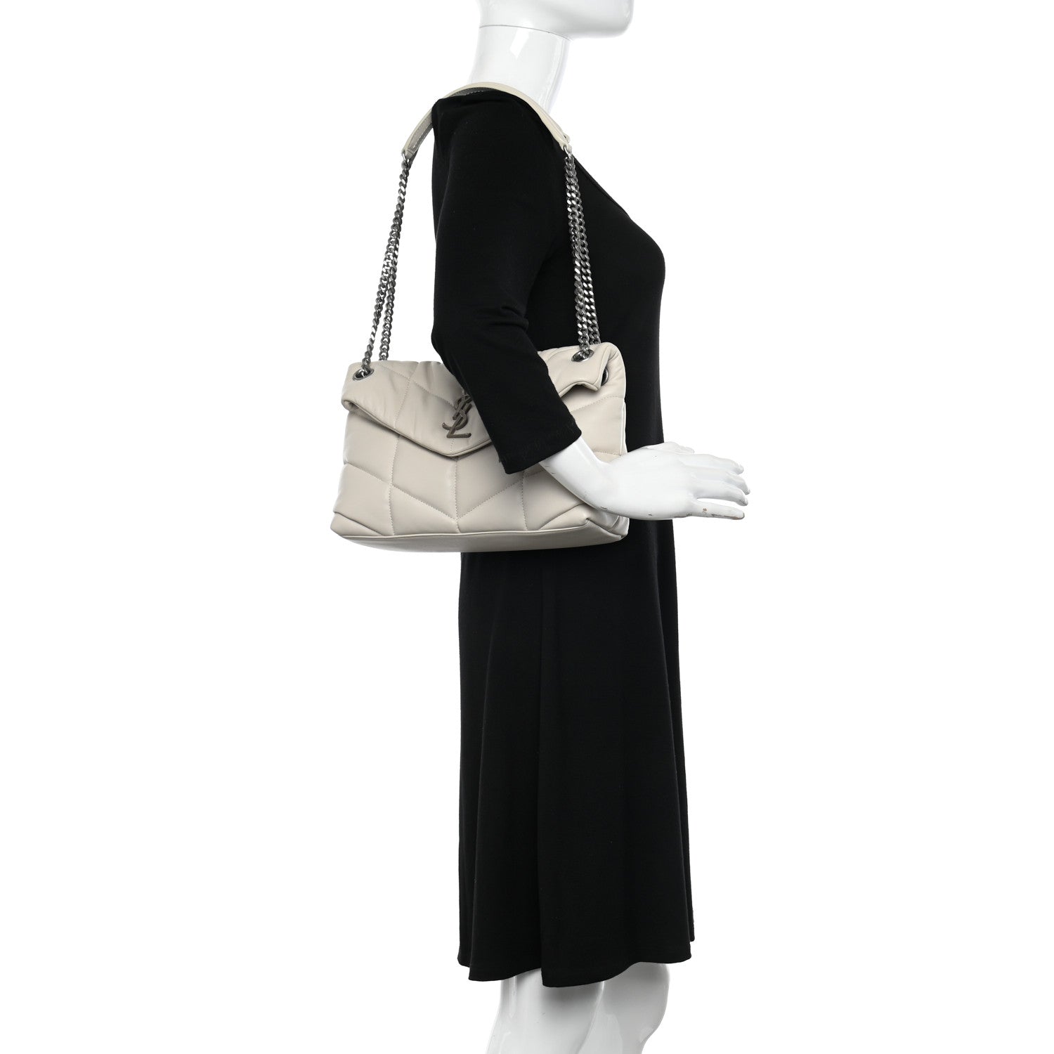 Saint Laurent Lambskin Quilted Small Loulou Puffer Monogram Chain Satchel Crema Soft 2 of 10