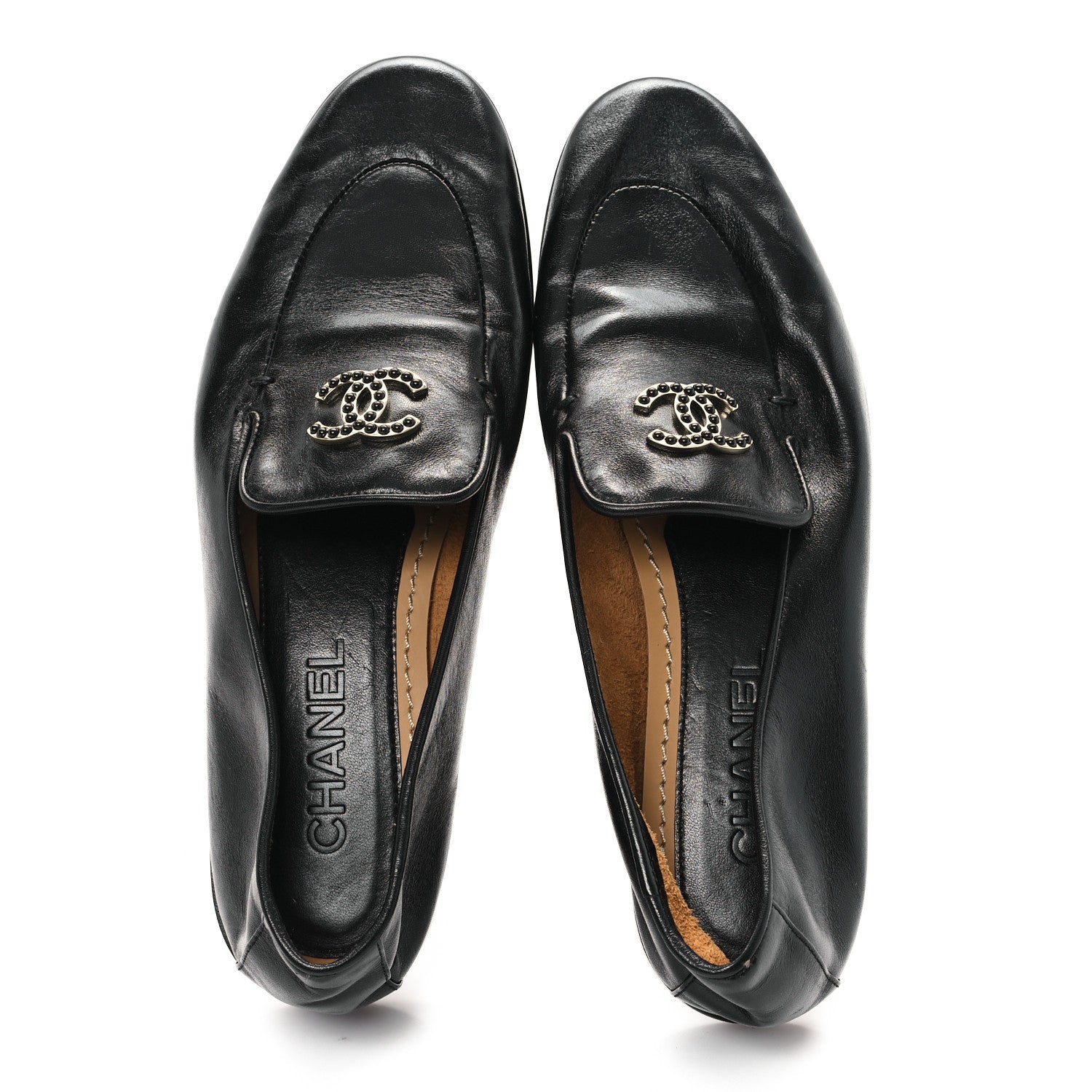 Chanel Shiny Calfskin CC Mocassin Loafers 38 Black 2 of 9