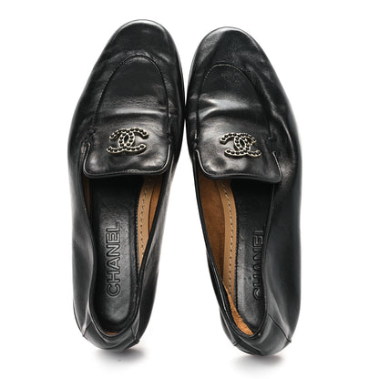 Chanel Shiny Calfskin CC Mocassin Loafers 38 Black 2 of 9