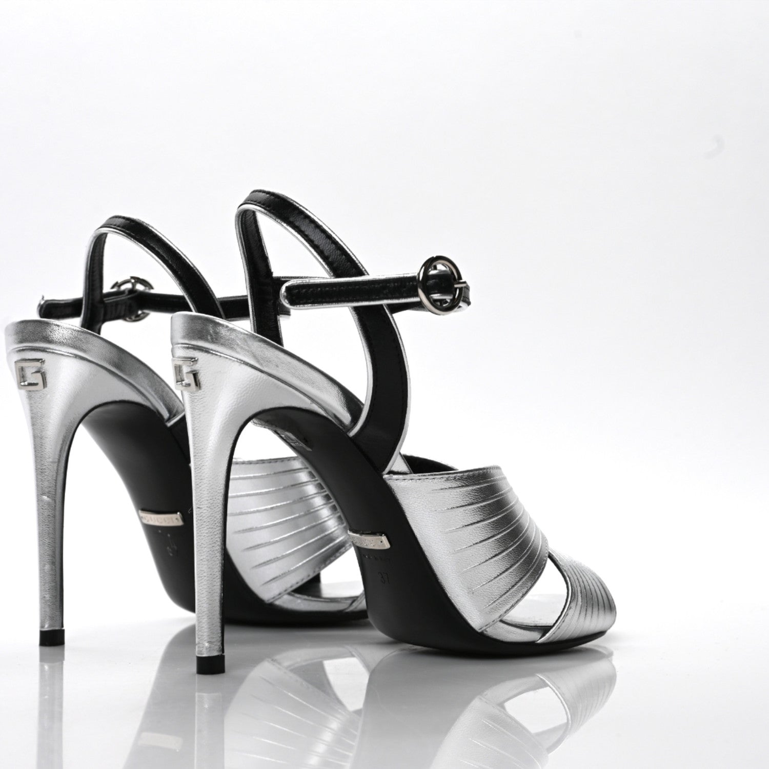 Gucci Malaga Kid Webby Crossover High Heel Sandals 37 Silver 4 of 9