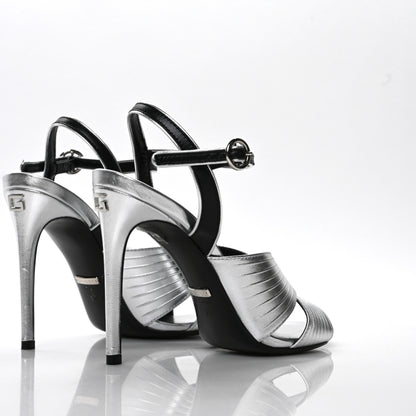 Gucci Malaga Kid Webby Crossover High Heel Sandals 37 Silver 4 of 9