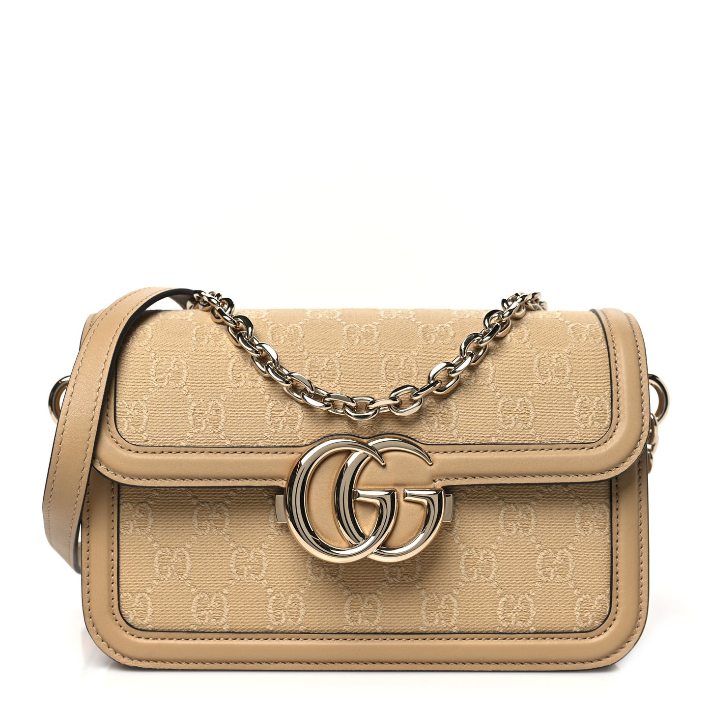 Monogram Small Gucci Go Shoulder Bag Beige
