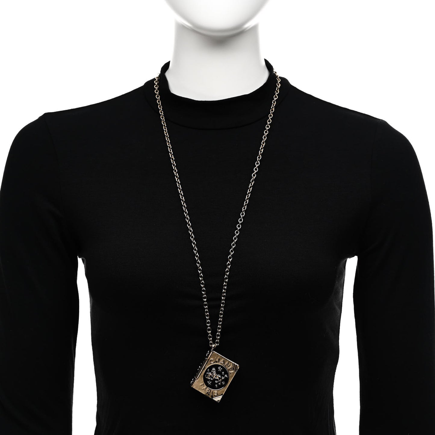 Metal CC Lion Book Locket Necklace Gold