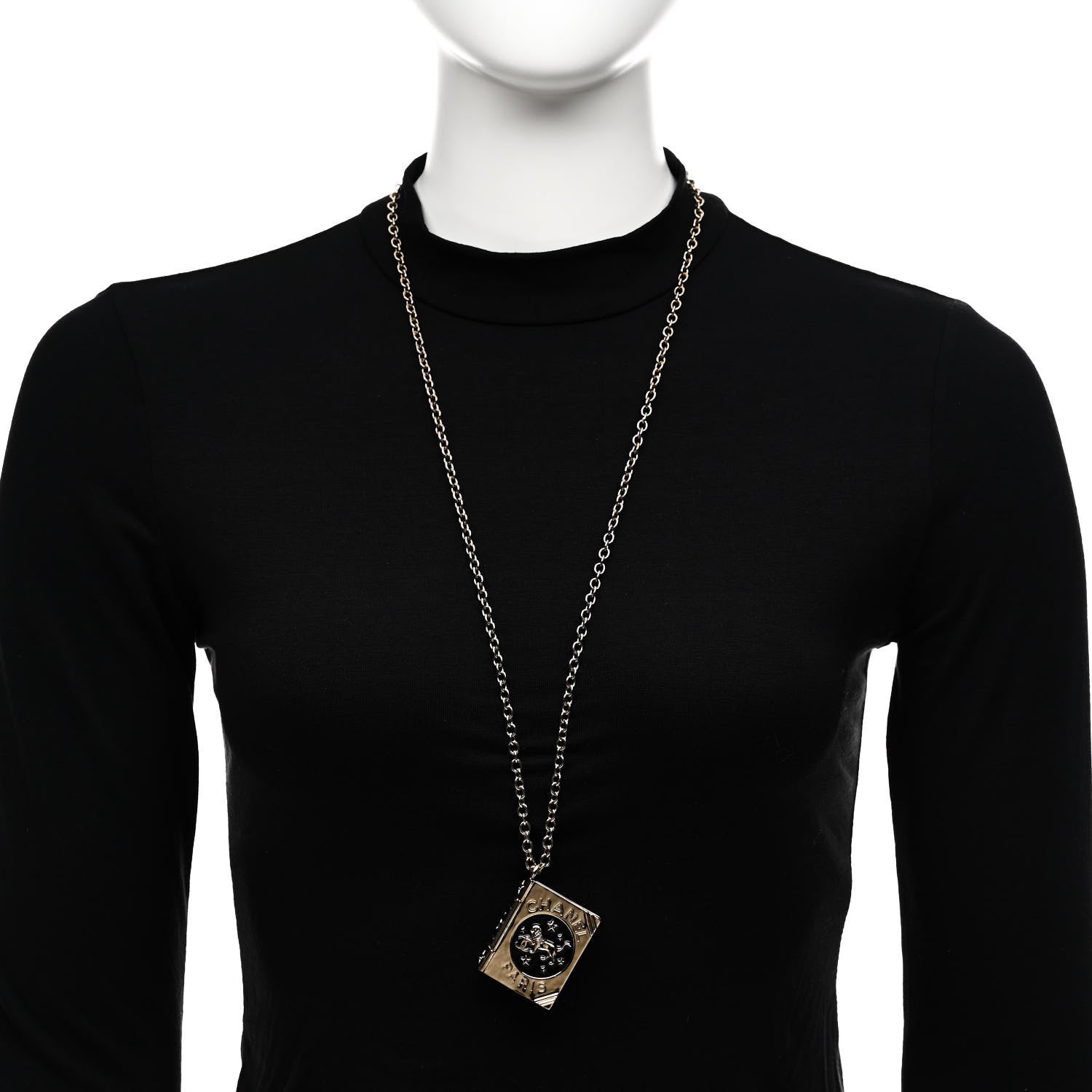 Chanel Metal CC Lion Book Locket Necklace Gold 2 of 7