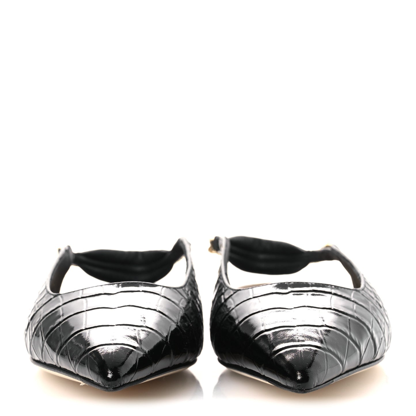 Vitello Stampa Crocodile Embossed Slingback Flats 37 Black