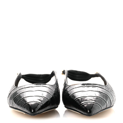 Fendi Vitello Stampa Crocodile Embossed Slingback Flats 37 Black 3 of 11