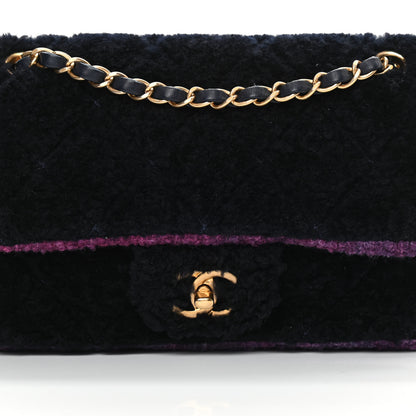 Chanel Shearling Sheepskin Tweed Quilted Single Flap Navy Purple 8 of 10