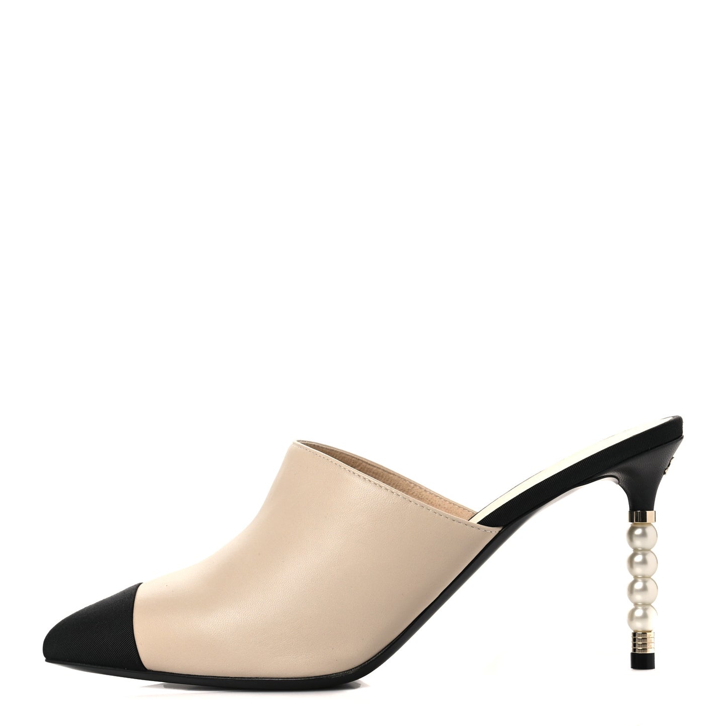 Lambskin Grosgrain Cap Toe Pearl Mule 39 Beige Black