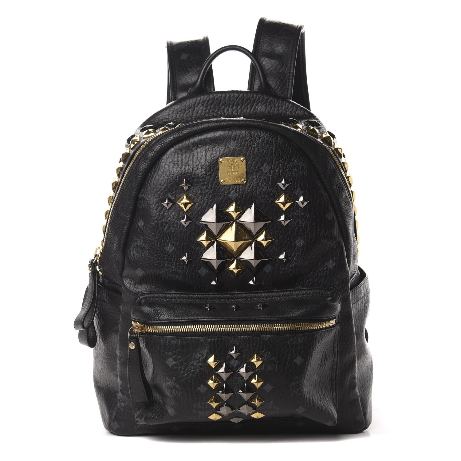 MCM Visetos Studded Colorblock Medium Stark Brock Backpack Black 1 of 13