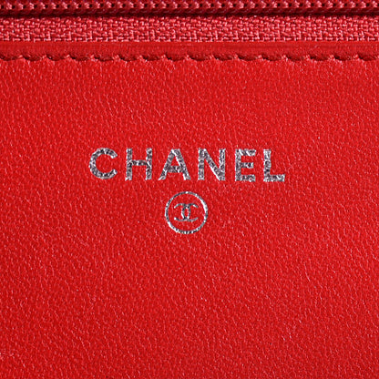 Chanel Lambskin Camellia Embossed Wallet On Chain WOC Red 6 of 10