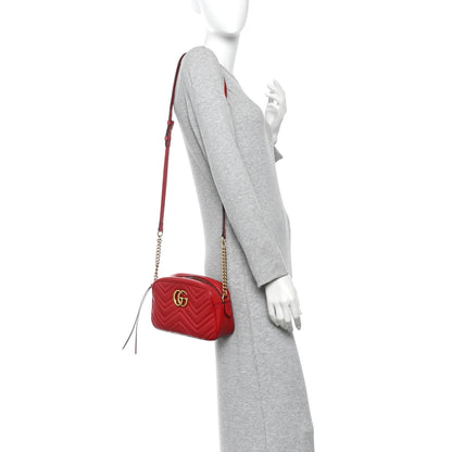 Gucci Calfskin Matelasse Small GG Marmont Chain Shoulder Bag Hibiscus Red 2 of 10
