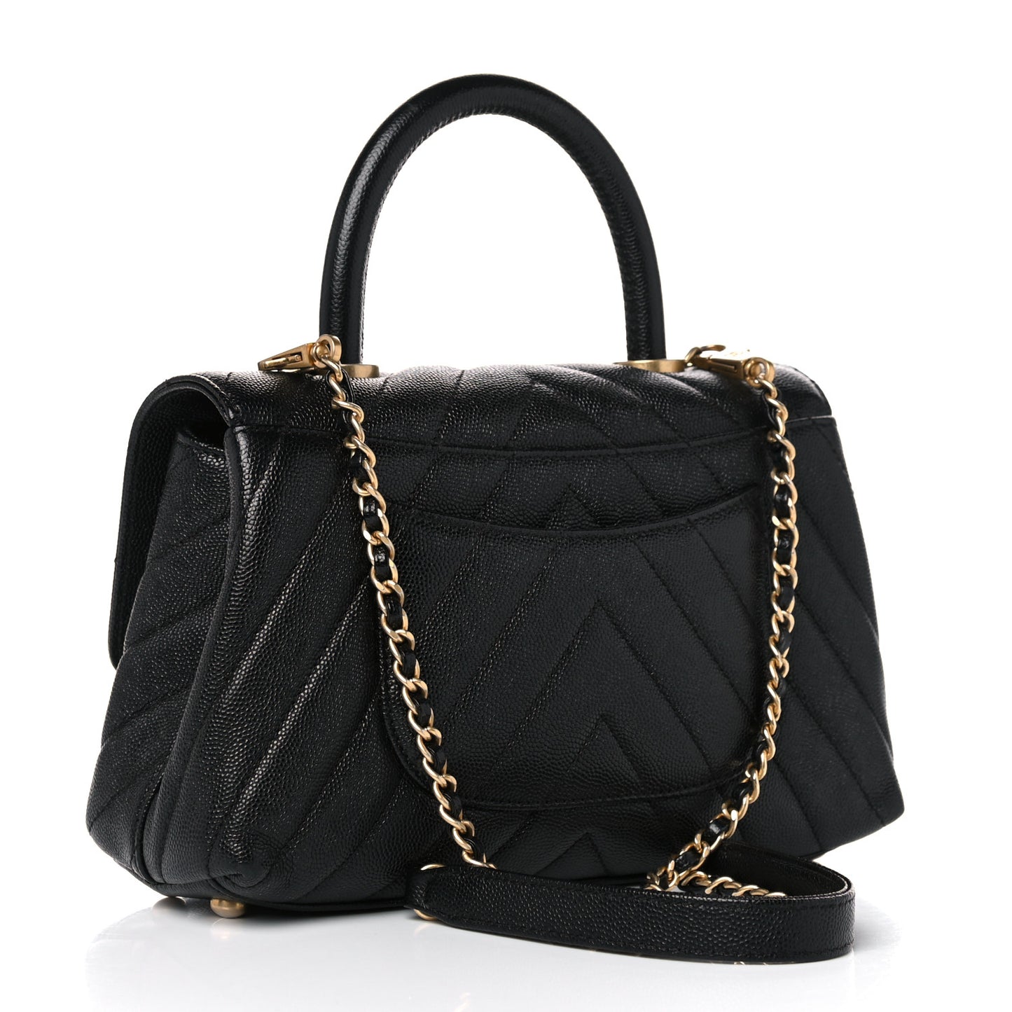 Caviar Chevron Quilted Mini Coco Handle Flap Black