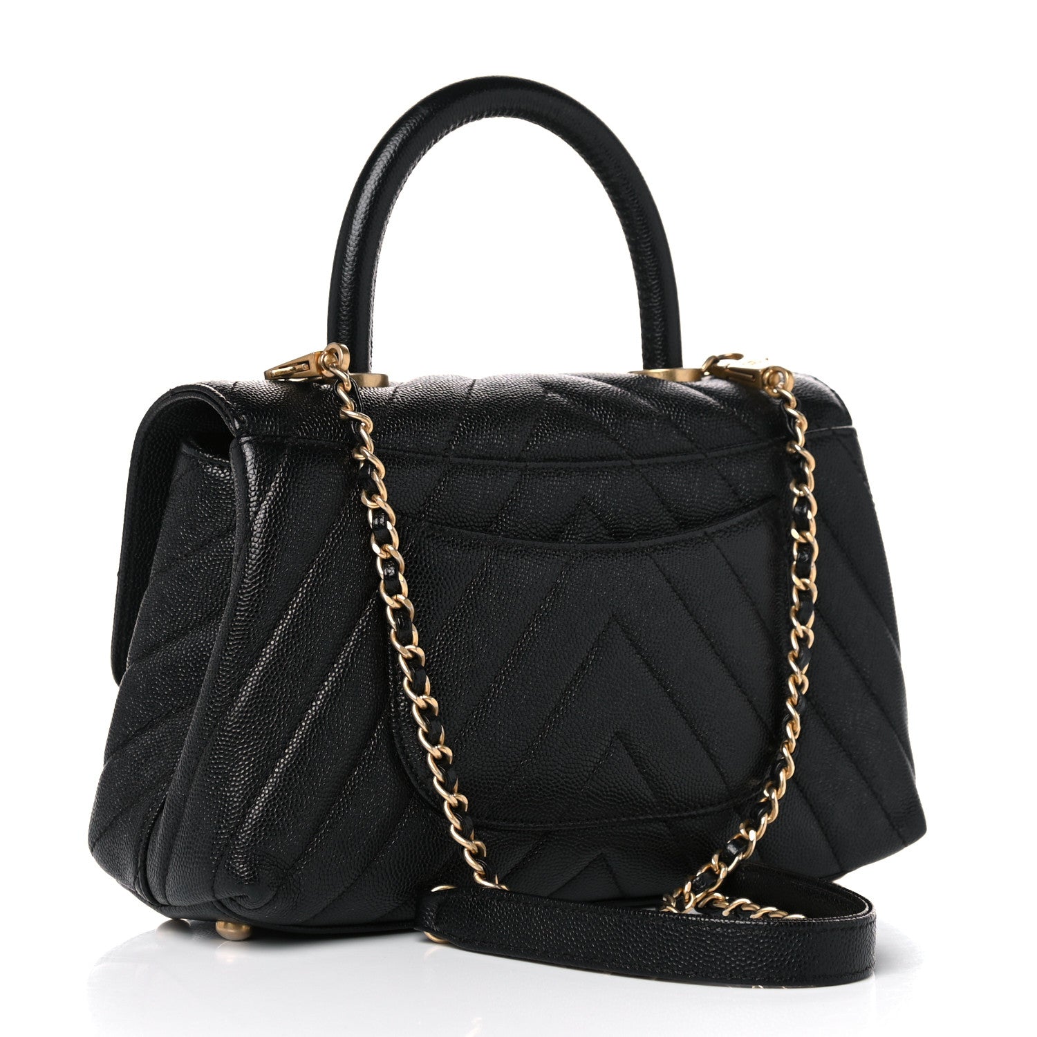 Chanel Caviar Chevron Quilted Mini Coco Handle Flap Black 3 of 11