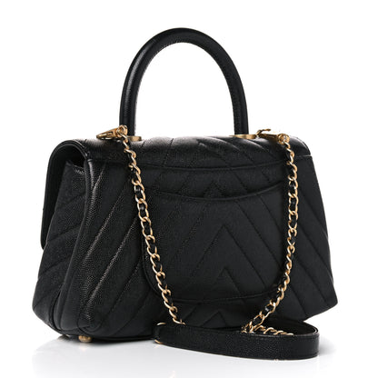 Chanel Caviar Chevron Quilted Mini Coco Handle Flap Black 3 of 11