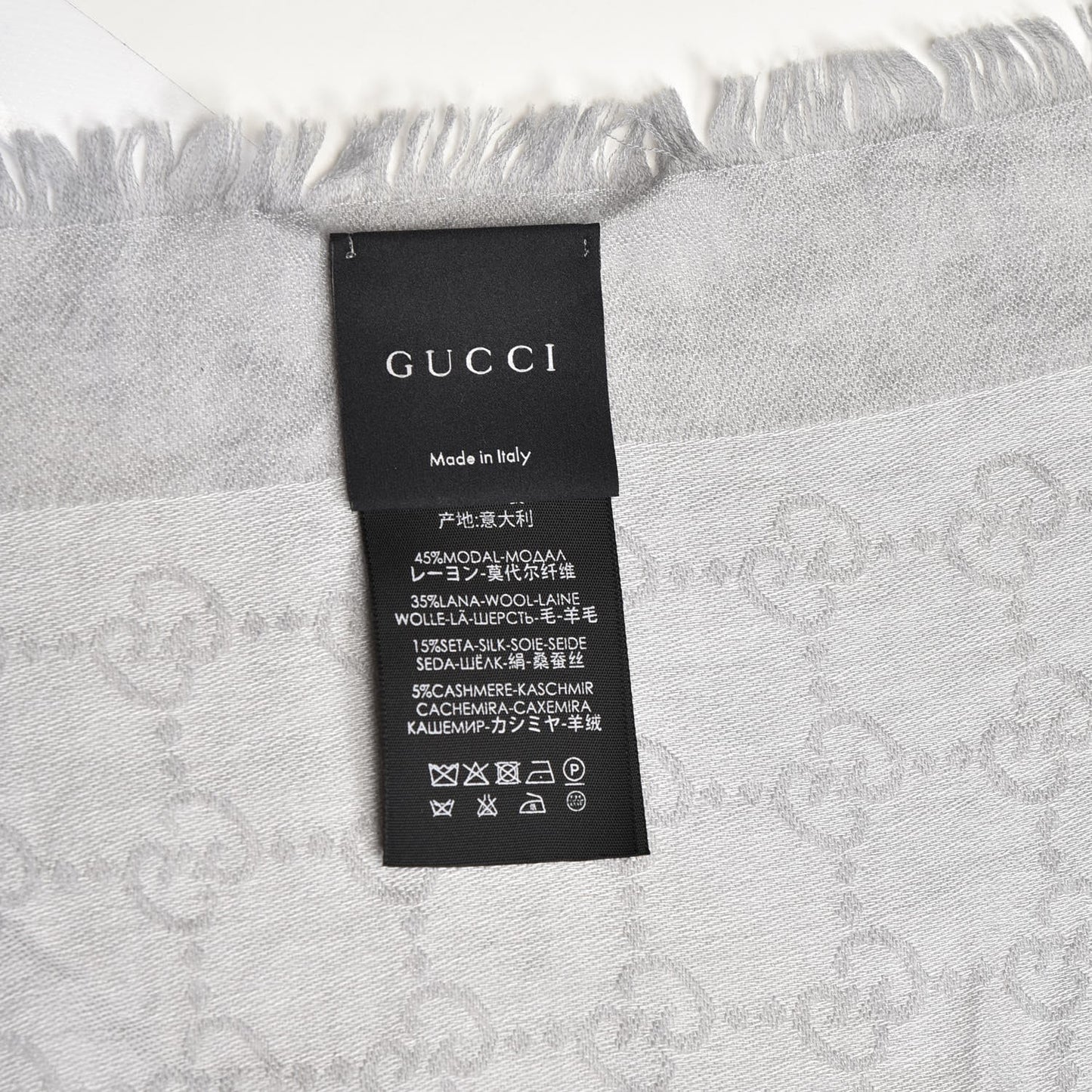 Modal Wool Monogram Fringe Scarf Grey